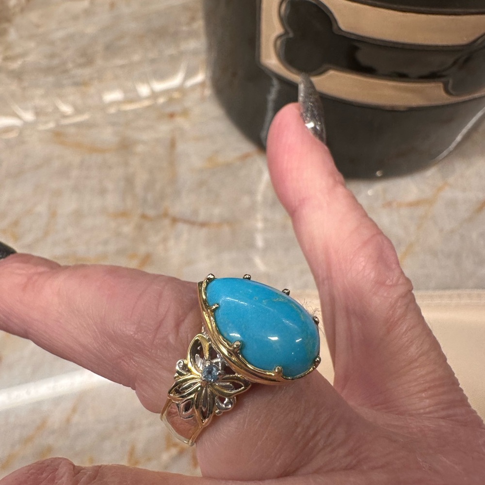Silver and Gold Turquoise Ring size 6